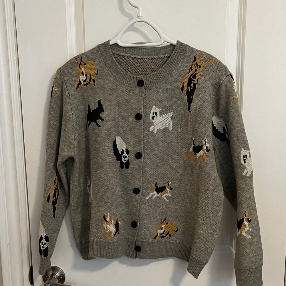 Women's Gray Dog Pattern Sweater